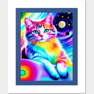 Colorful Cosmic Anime Cat Posters and Art